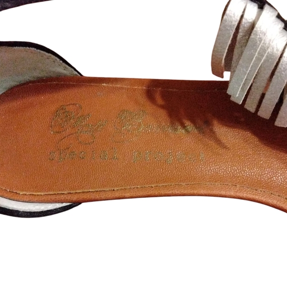 Matt Bernson Studded Fringed Sandals Black and White Suede Thong Wedge Sandals - Picture 11 of 12